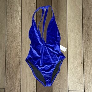 A.Che Velour Blue Velvet One Piece Bodysuit  | Size: Medium | New With Tags